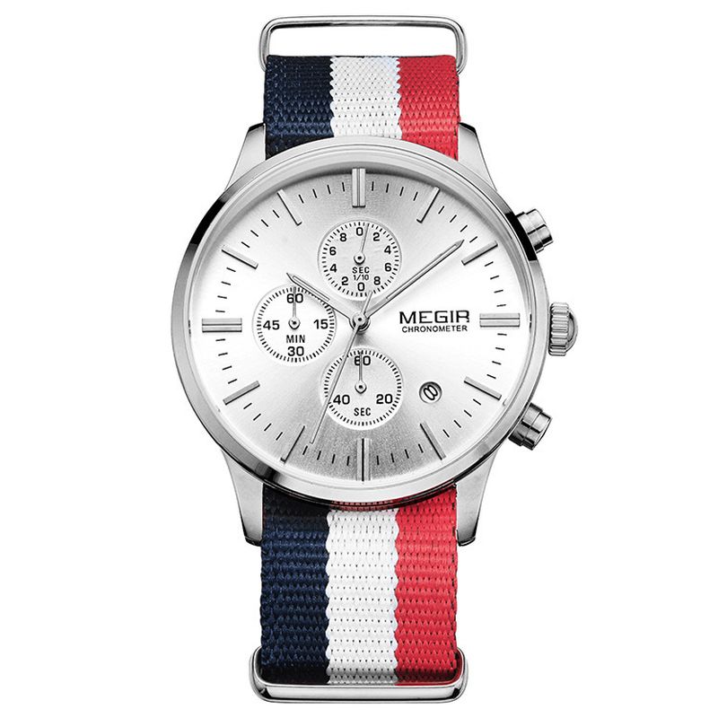 Casual Sports Multifonction Avec Calendrier Chronographe Tissu Bracelet Étanche Hommes Montre À Quartz