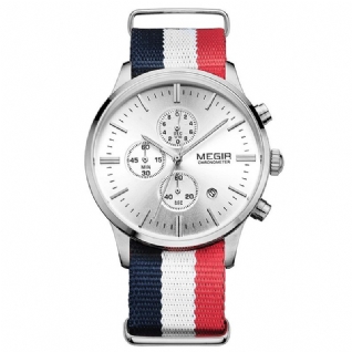 Casual Sports Multifonction Avec Calendrier Chronographe Tissu Bracelet Étanche Hommes Montre À Quartz