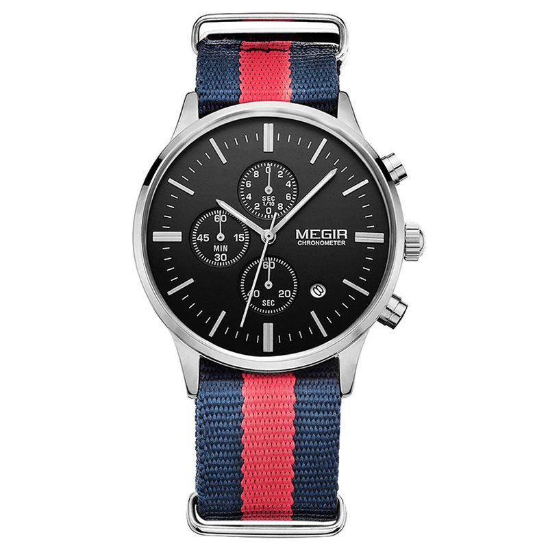 Casual Sports Multifonction Avec Calendrier Chronographe Tissu Bracelet Étanche Hommes Montre À Quartz