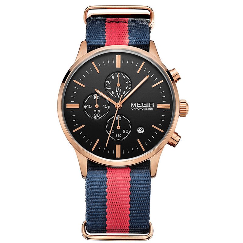 Casual Sports Multifonction Avec Calendrier Chronographe Tissu Bracelet Étanche Hommes Montre À Quartz