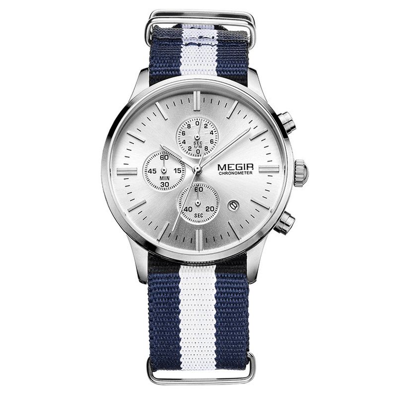 Casual Sports Multifonction Avec Calendrier Chronographe Tissu Bracelet Étanche Hommes Montre À Quartz