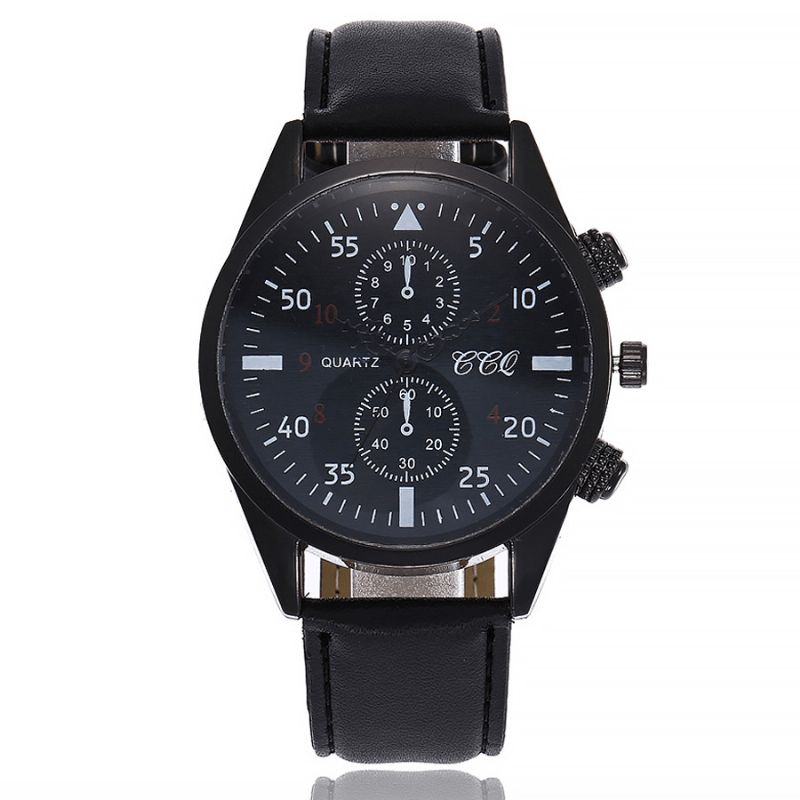 Ccq Sports Casual Simple Cadran Pu Cuir Bande Étanche Hommes Montre À Quartz