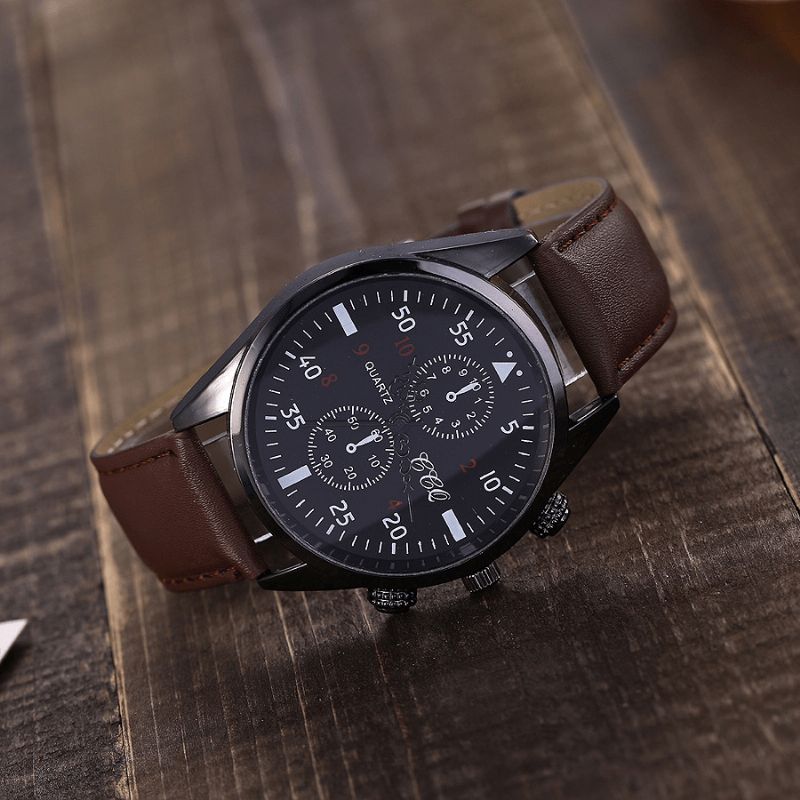 Ccq Sports Casual Simple Cadran Pu Cuir Bande Étanche Hommes Montre À Quartz