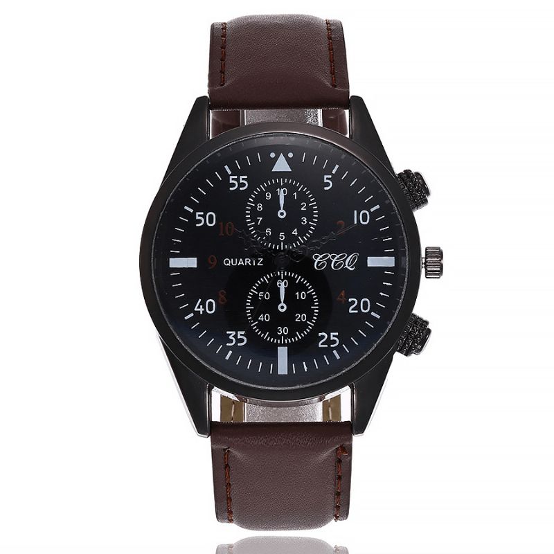 Ccq Sports Casual Simple Cadran Pu Cuir Bande Étanche Hommes Montre À Quartz