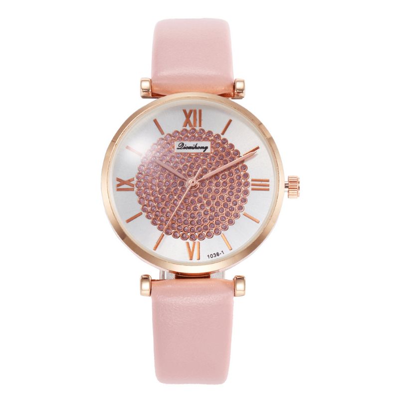 Chiffres Romains Cristal Design Élégant Dames Montre Bracelet En Cuir Montres À Quartz