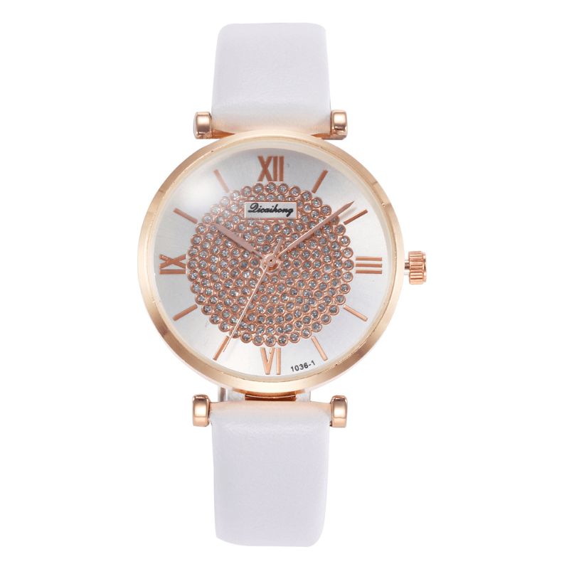 Chiffres Romains Cristal Design Élégant Dames Montre Bracelet En Cuir Montres À Quartz