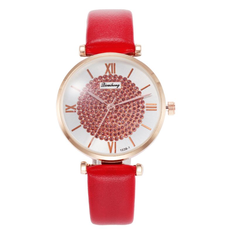 Chiffres Romains Cristal Design Élégant Dames Montre Bracelet En Cuir Montres À Quartz