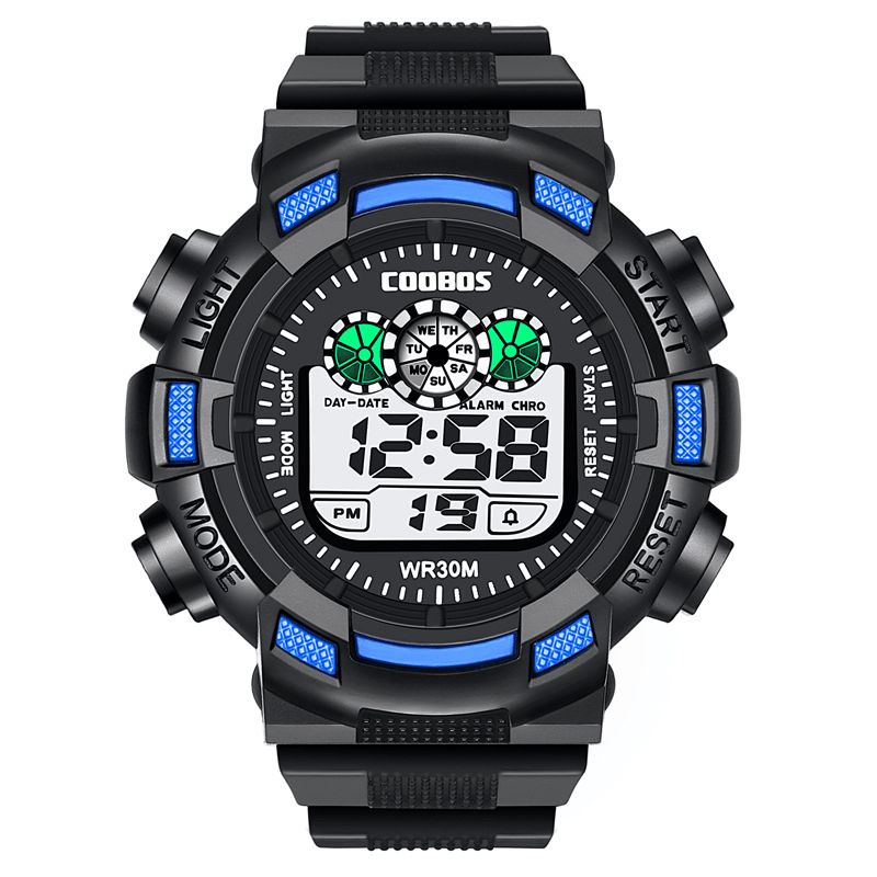 Coobos 0929 Mode Hommes Led Montre Numérique Électronique Calendrier Lumineux Réveil Étanche Montre De Sport