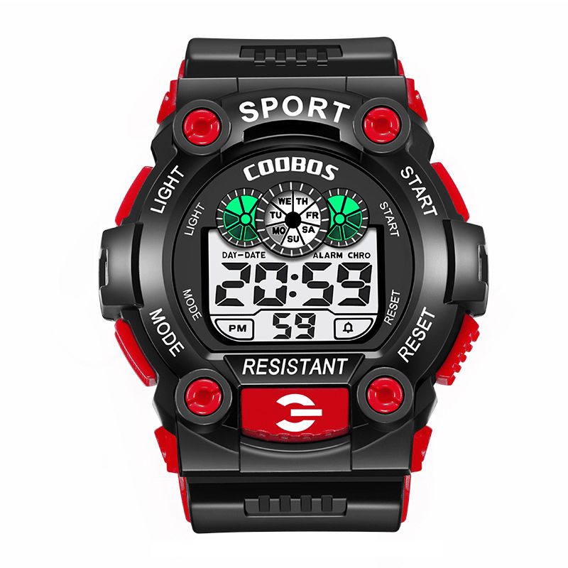 Coobos 1008 Mode Hommes Led Montre Numérique Électronique Calendrier Lumineux Réveil Étanche Montre De Sport