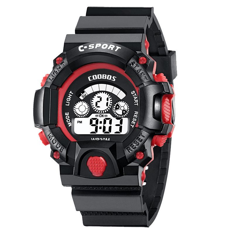 Coobos 1016 Mode Hommes Led Montre Numérique Électronique Calendrier Lumineux Réveil Étanche Montre De Sport