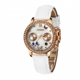 Cristal Cas Papillon Femmes Bracelet En Cuir Dames Robe Montre À Quartz