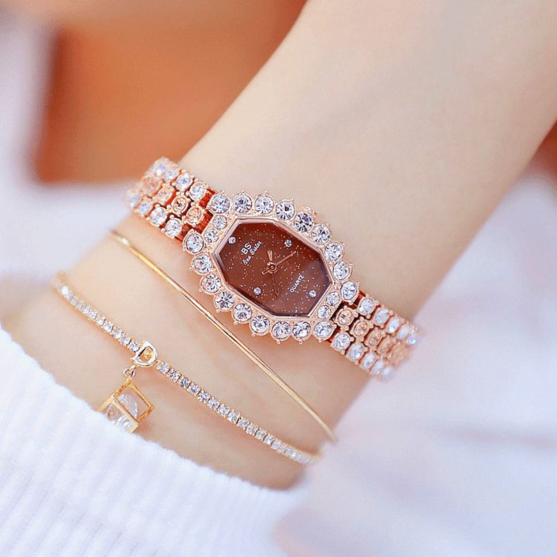 Cristal Femmes Bracelet Montre Diamants Rectangle Plein Acier Quartz Montre