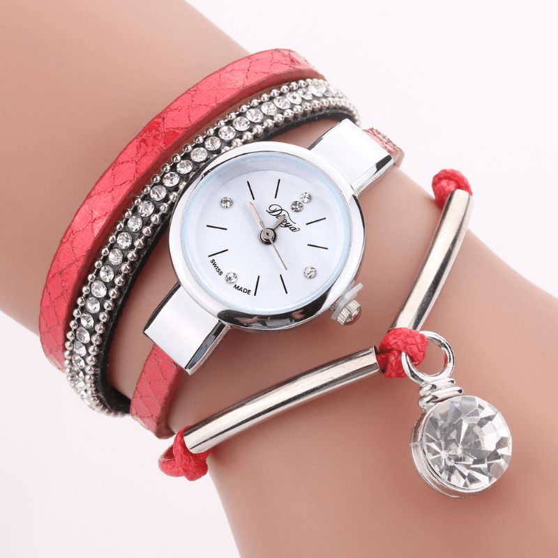 Cristal Pendentif Femmes Bracelet Montre Style Rétro Bracelet En Cuir Montre À Quartz