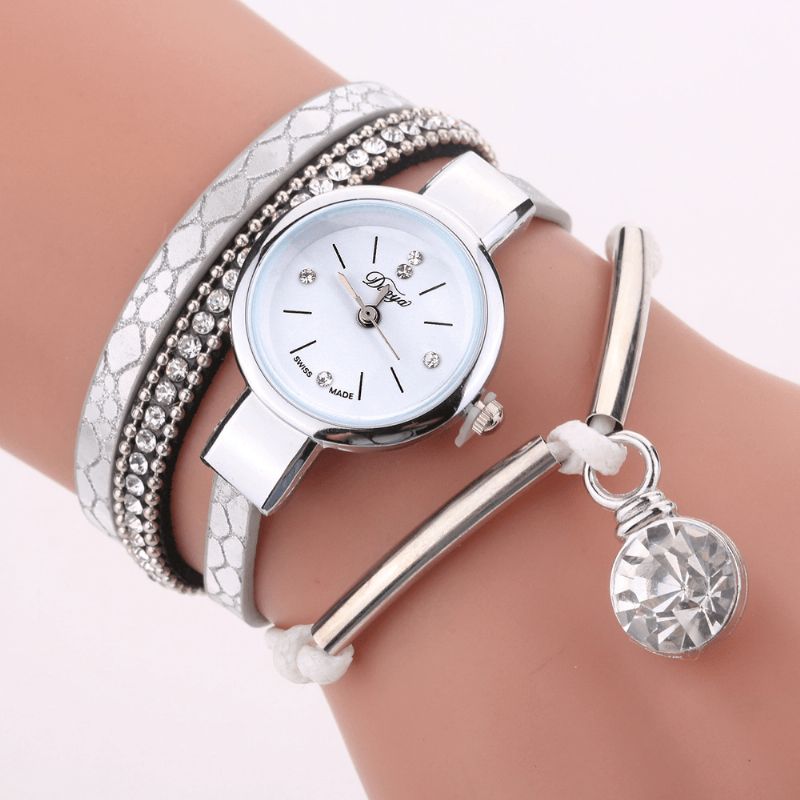 Cristal Pendentif Femmes Bracelet Montre Style Rétro Bracelet En Cuir Montre À Quartz