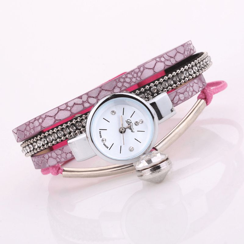 Cristal Pendentif Femmes Bracelet Montre Style Rétro Bracelet En Cuir Montre À Quartz