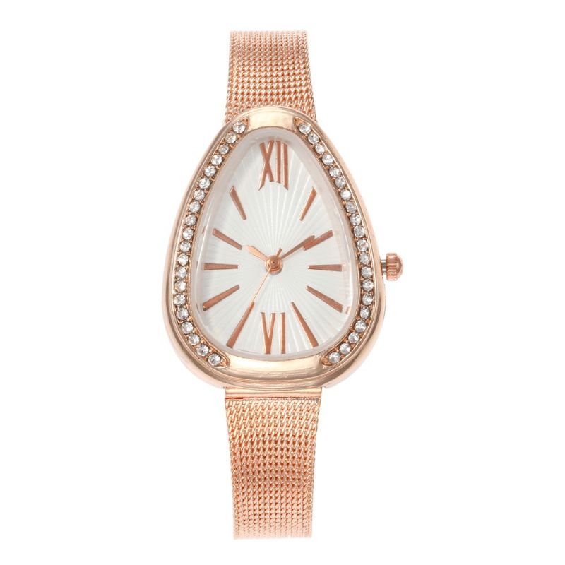 Crystal Case Triangle Dial Design Simple Full Stell Mesh Belt Femmes Montre À Quartz