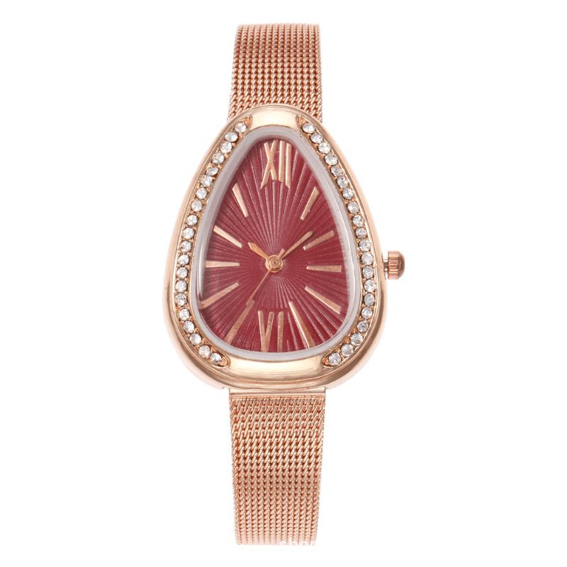 Crystal Case Triangle Dial Design Simple Full Stell Mesh Belt Femmes Montre À Quartz