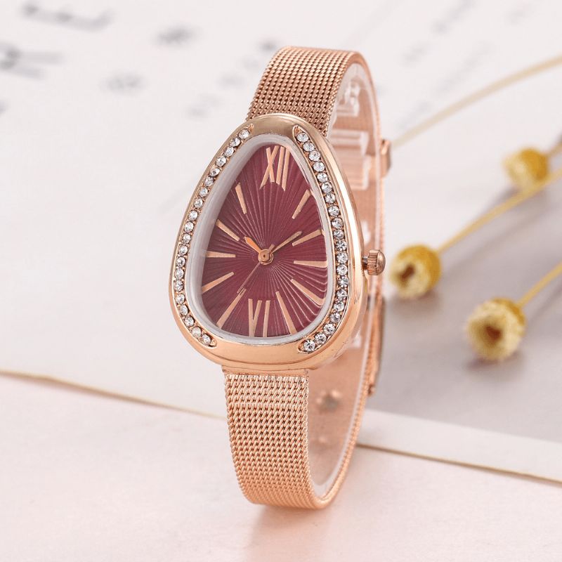 Crystal Case Triangle Dial Design Simple Full Stell Mesh Belt Femmes Montre À Quartz