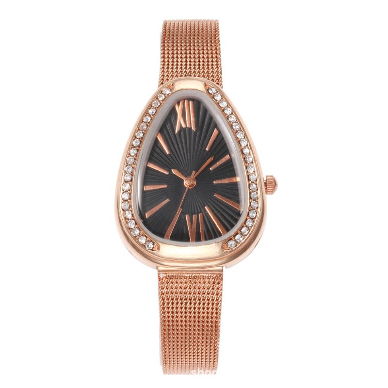 Crystal Case Triangle Dial Design Simple Full Stell Mesh Belt Femmes Montre À Quartz