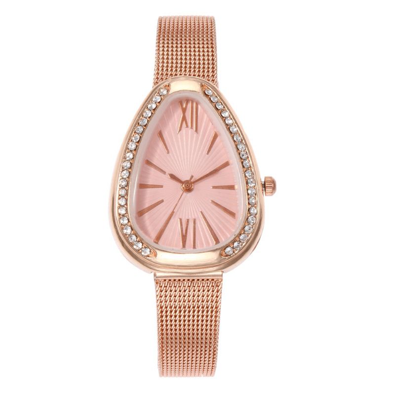 Crystal Case Triangle Dial Design Simple Full Stell Mesh Belt Femmes Montre À Quartz