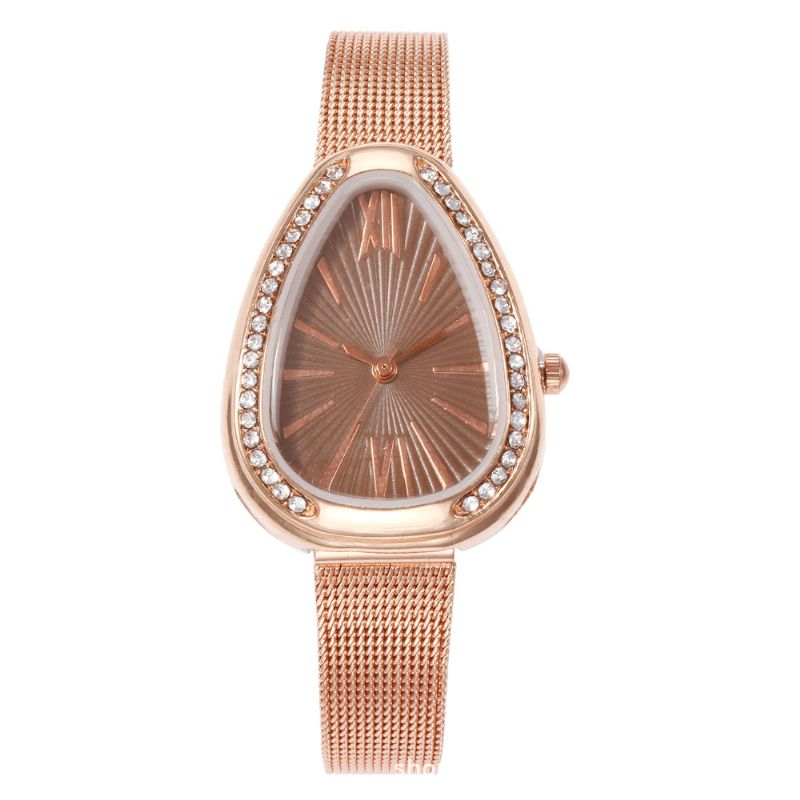 Crystal Case Triangle Dial Design Simple Full Stell Mesh Belt Femmes Montre À Quartz