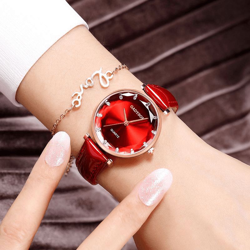 Crystal Casual Style Femmes Montre-bracelet Bracelet En Cuir Cadeau Montres À Quartz