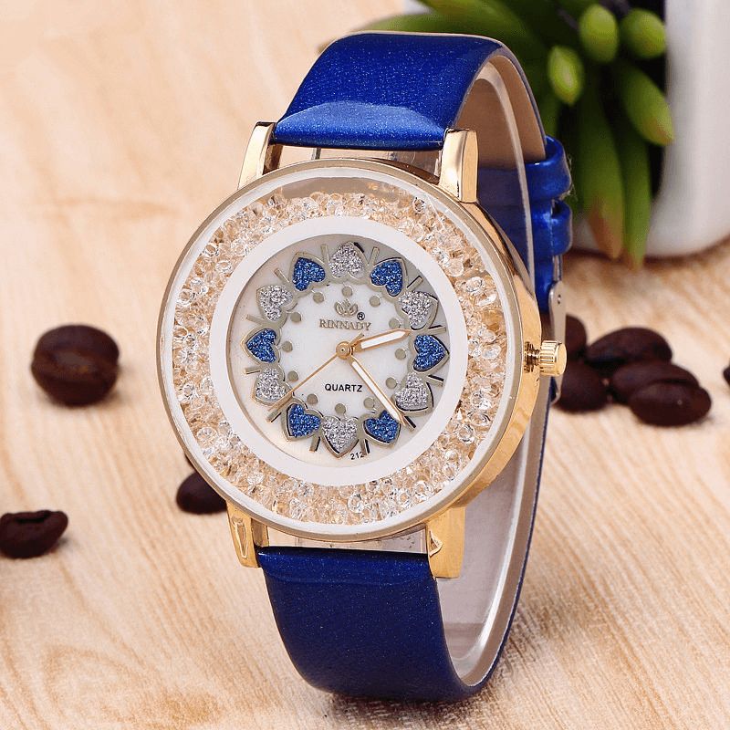 Crystal Shining Dress Ladies Montre Boîtier En Or Rose Bracelet En Cuir Montres À Quartz