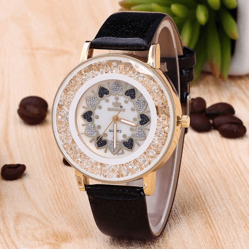 Crystal Shining Dress Ladies Montre Boîtier En Or Rose Bracelet En Cuir Montres À Quartz