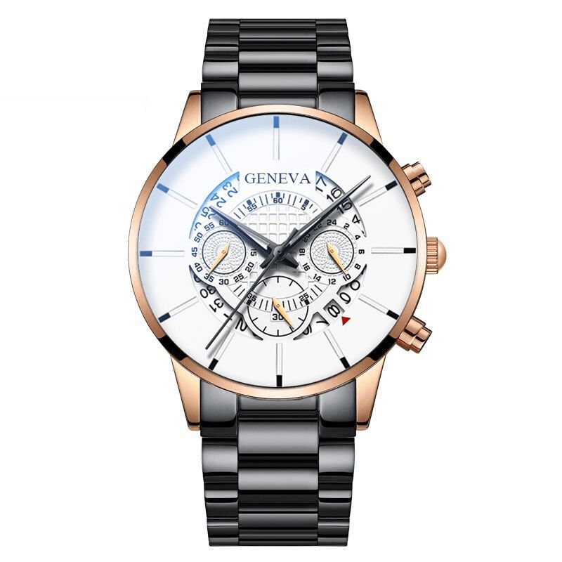 Décoré Pointeur Business Style Hommes Montre Calendrier En Acier Inoxydable Bande Montre À Quartz