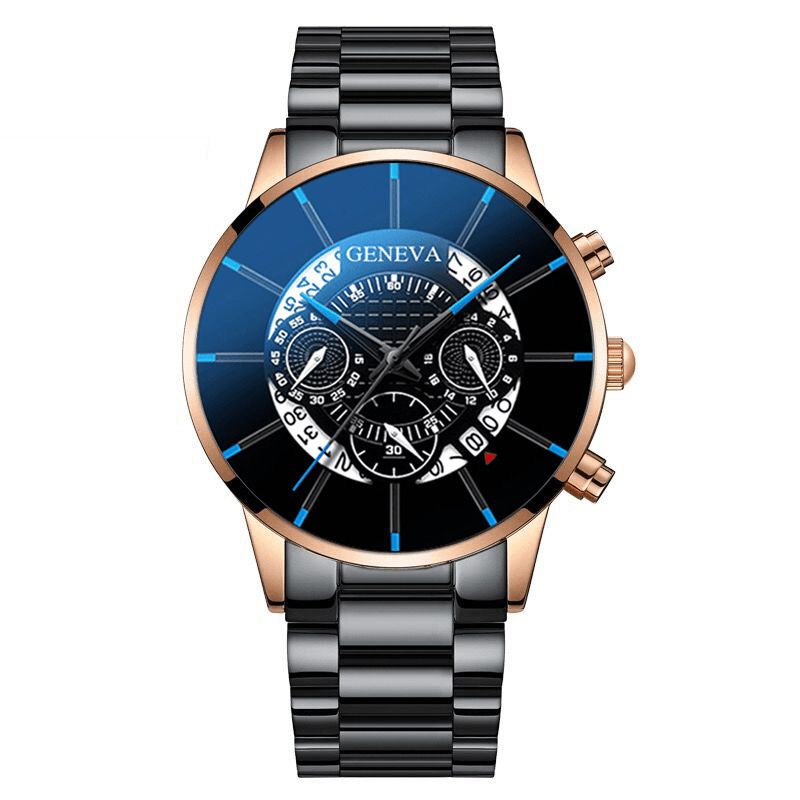 Décoré Pointeur Business Style Hommes Montre Calendrier En Acier Inoxydable Bande Montre À Quartz