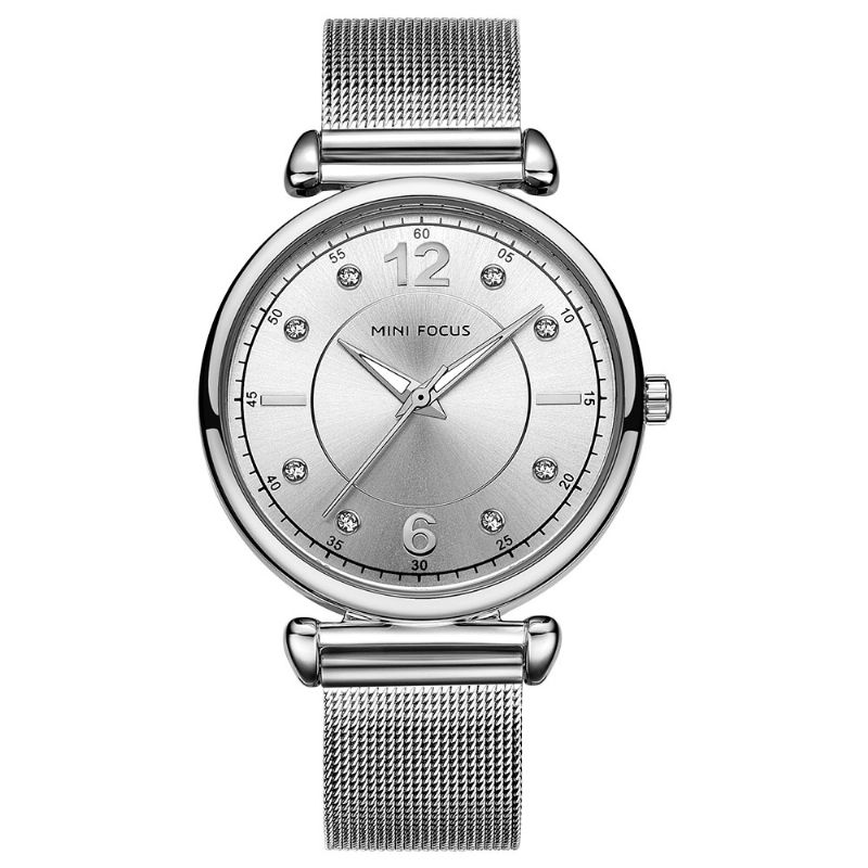 Design Élégant Maille Acier Femmes Montre-bracelet Cristal Dames Montre À Quartz