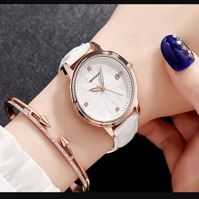 Design Élégant Montre-bracelet Pour Femme Affichage De La Date Montre À Quartz