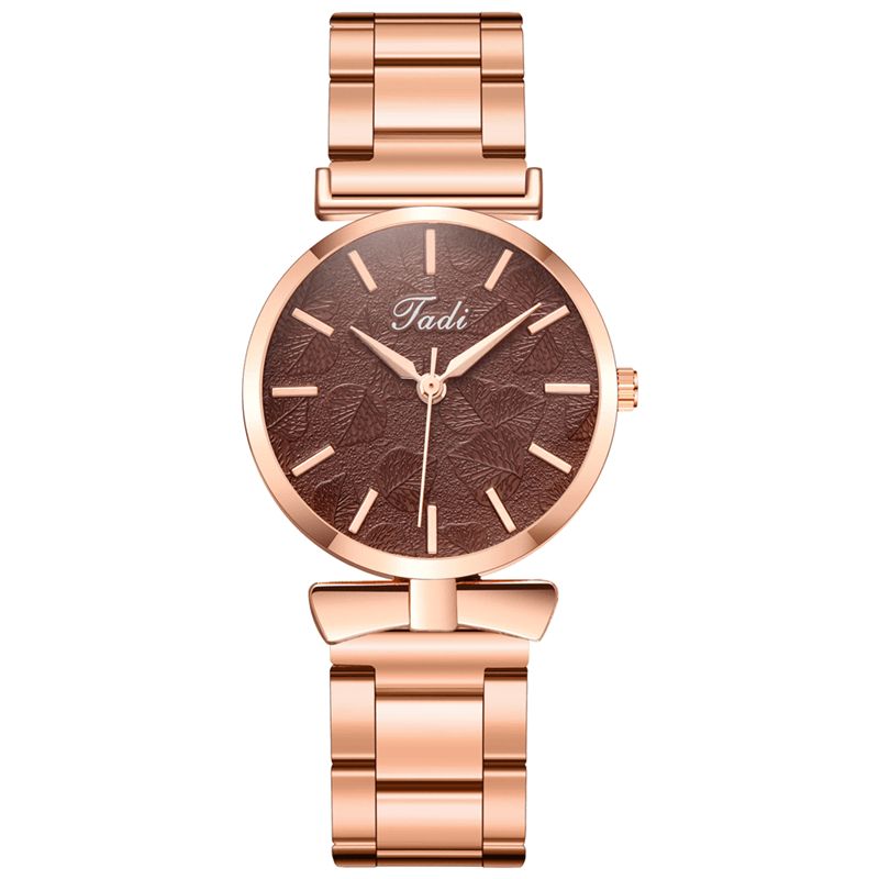 Design Élégant Sans Numéro Cadran Décontracté Montre-bracelet Pour Femme Boîtier En Or Rose Montre À Quartz En Alliage Complet