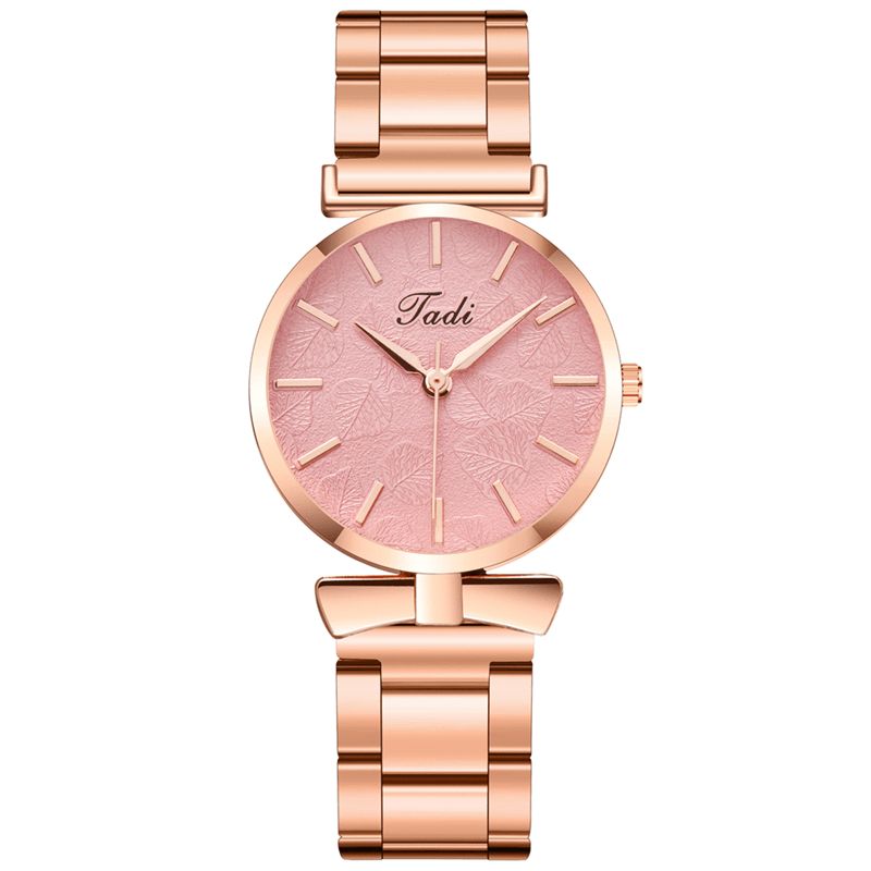 Design Élégant Sans Numéro Cadran Décontracté Montre-bracelet Pour Femme Boîtier En Or Rose Montre À Quartz En Alliage Complet