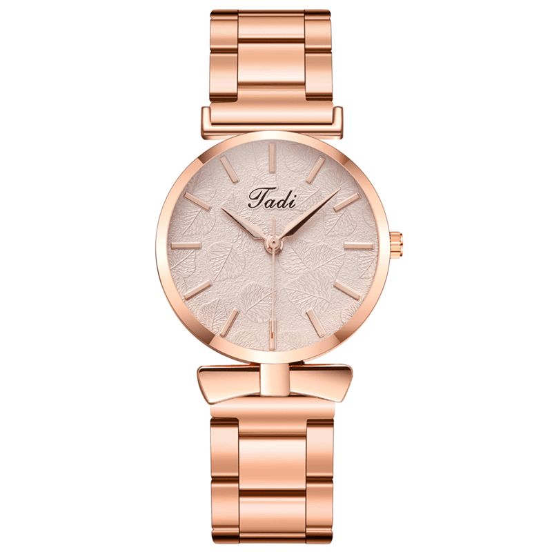 Design Élégant Sans Numéro Cadran Décontracté Montre-bracelet Pour Femme Boîtier En Or Rose Montre À Quartz En Alliage Complet