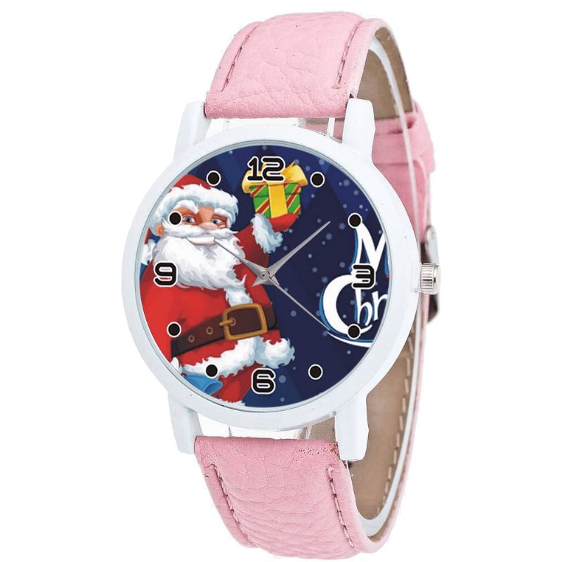 Dessin Animé Père Noël Avec Motif Ciel Étoilé Bracelet En Cuir Pu Montre Enfant Mode Enfants Montre À Quartz