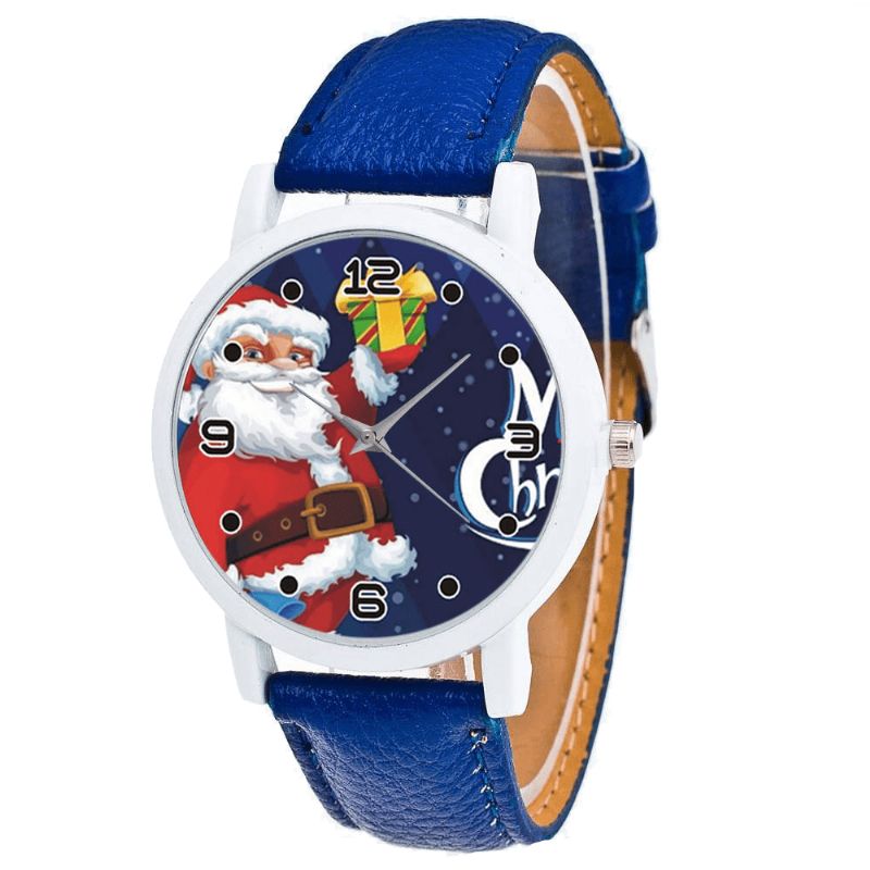 Dessin Animé Père Noël Avec Motif Ciel Étoilé Bracelet En Cuir Pu Montre Enfant Mode Enfants Montre À Quartz