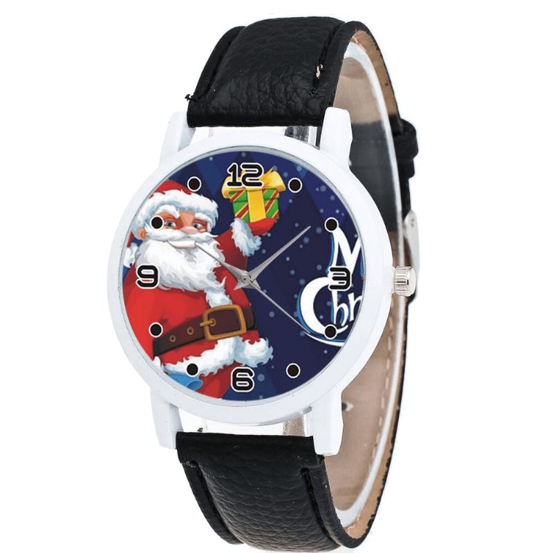 Dessin Animé Père Noël Avec Motif Ciel Étoilé Bracelet En Cuir Pu Montre Enfant Mode Enfants Montre À Quartz