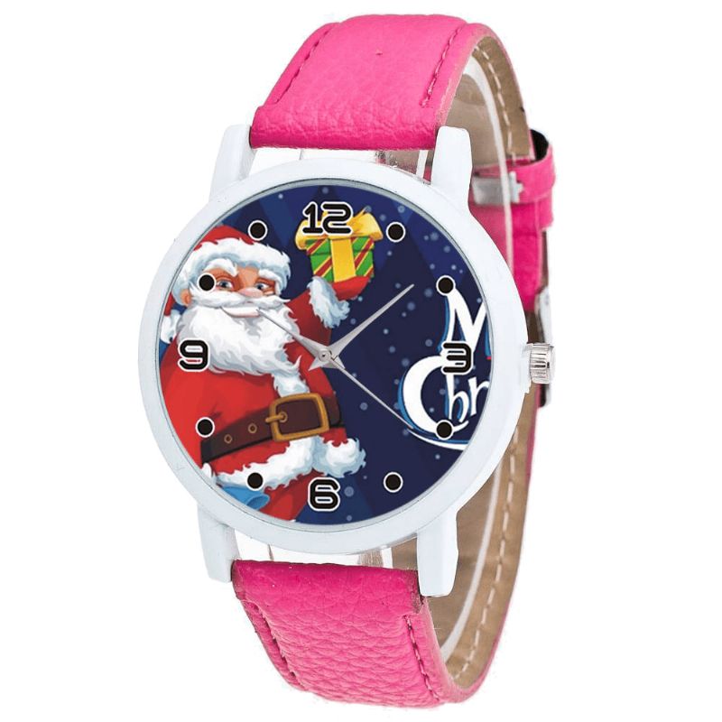 Dessin Animé Père Noël Avec Motif Ciel Étoilé Bracelet En Cuir Pu Montre Enfant Mode Enfants Montre À Quartz