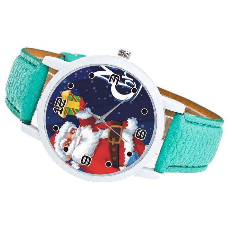 Dessin Animé Père Noël Avec Motif Ciel Étoilé Bracelet En Cuir Pu Montre Enfant Mode Enfants Montre À Quartz