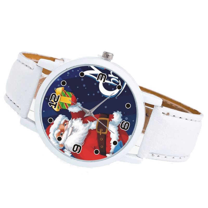 Dessin Animé Père Noël Avec Motif Ciel Étoilé Bracelet En Cuir Pu Montre Enfant Mode Enfants Montre À Quartz