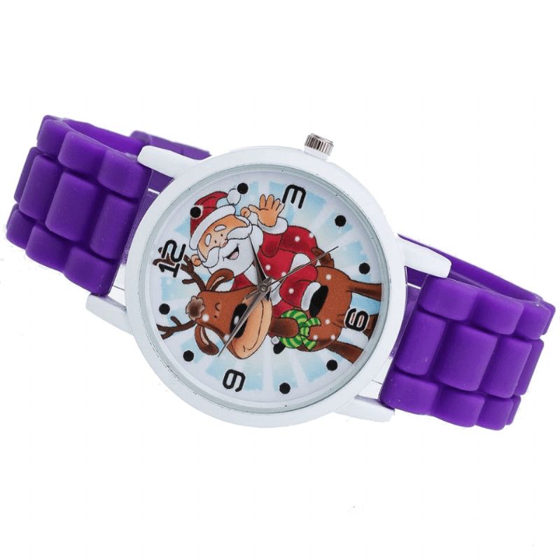 Dessin Animé Père Noël Et Renne Motif Bracelet En Silicone Montre Mignon Enfant Montre Mode Enfants Montre À Quartz