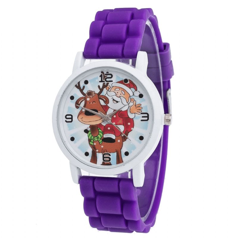 Dessin Animé Père Noël Et Renne Motif Bracelet En Silicone Montre Mignon Enfant Montre Mode Enfants Montre À Quartz