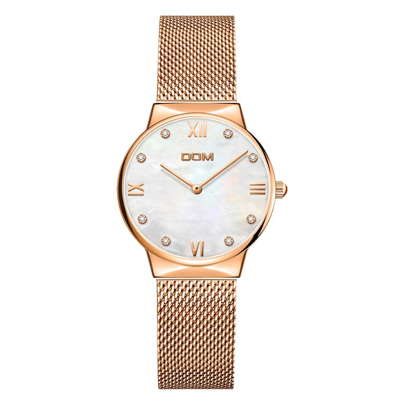 Dom G-32g Crystal Shell Surface Mesdames Montre-bracelet En Acier Inoxydable Bande Montre À Quartz