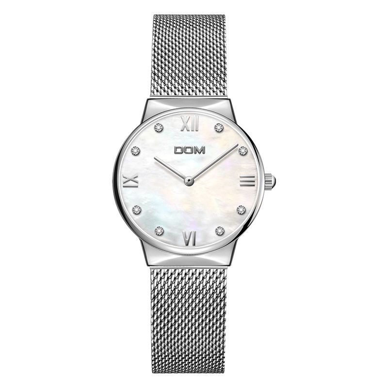 Dom G-32g Crystal Shell Surface Mesdames Montre-bracelet En Acier Inoxydable Bande Montre À Quartz