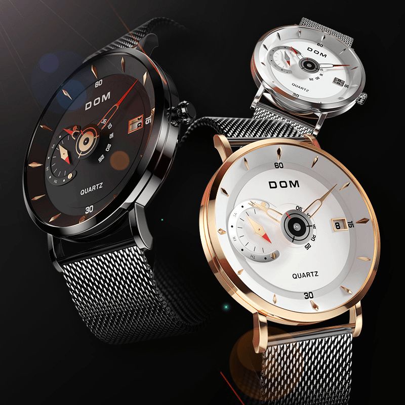 Dom M-1299 Montre-bracelet Pour Hommes De Style Professionnel Ultra-mince Montre À Quartz Créative Avec Bande En Acier