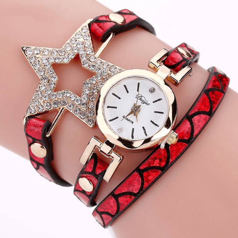 Duoya 328 Étoile À Cinq Branches Style Rétro Femmes Bracelet Montre Bracelet En Cuir Montre À Quartz