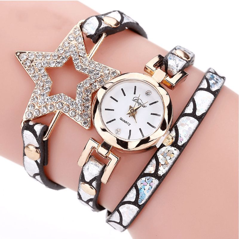 Duoya 328 Étoile À Cinq Branches Style Rétro Femmes Bracelet Montre Bracelet En Cuir Montre À Quartz