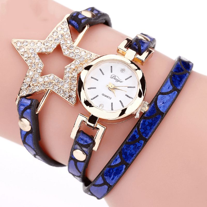 Duoya 328 Étoile À Cinq Branches Style Rétro Femmes Bracelet Montre Bracelet En Cuir Montre À Quartz