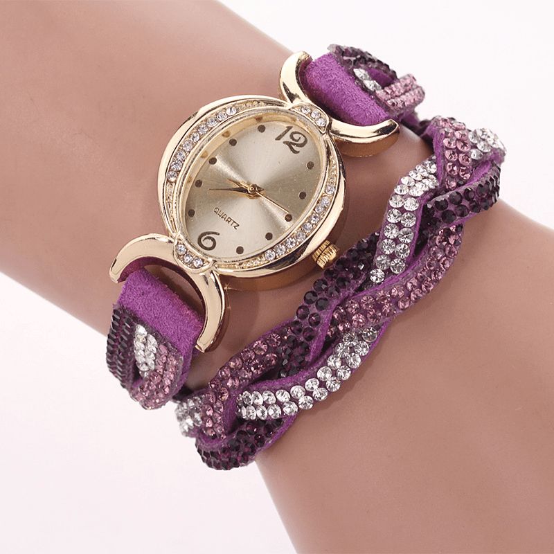 Duoya D014 Strass Élégant Montre Femme Bracelet Cuir Bracelet Montres